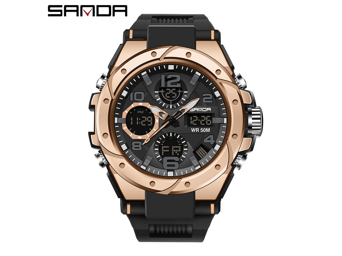 Reloj Electrónico Para Hombre (negro Y Oro Rosa), Reloj Deportivo Impermeable Para Exteriores, Reloj Electrónico Multifuncional Luminoso.
