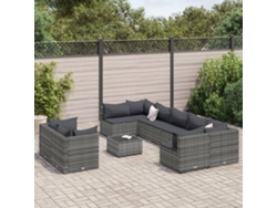 Conjunto de sofá de jardín de 10 piezas con cojines, ratán gris, DKD Home Decor