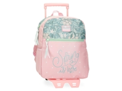 Mochila escolar con ruedas de poliéster rosa "Spring Is Here" con ruedas