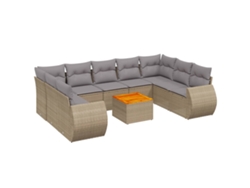 Conjunto de 10 sofás de jardín con cojines de mimbre, beige, EXCLUSIVO DE LA CASA