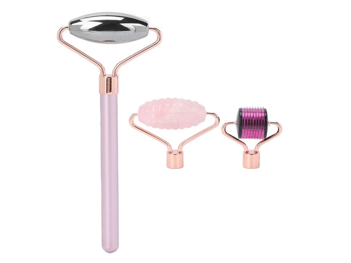 Kit De Rolo Facial 3 Em 1 Com Gua Sha - Ferramenta De Beleza Facial Com Rolo De Terahertz, Jade Ondulado E Microneedle
