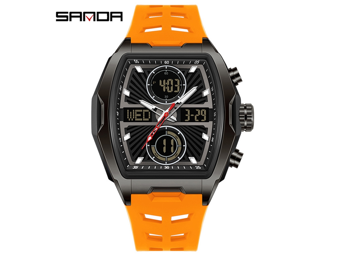 Reloj Electrónico De Moda (negro Y Naranja) Con Acabado Luminoso Y Alarma Resistente Al Agua.