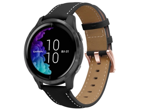 Correa de reloj inteligente para Garmin Forerunner 265S/255S/Venu 2S 18 mm Cuero genuino Hebilla de oro rosa (Negro)