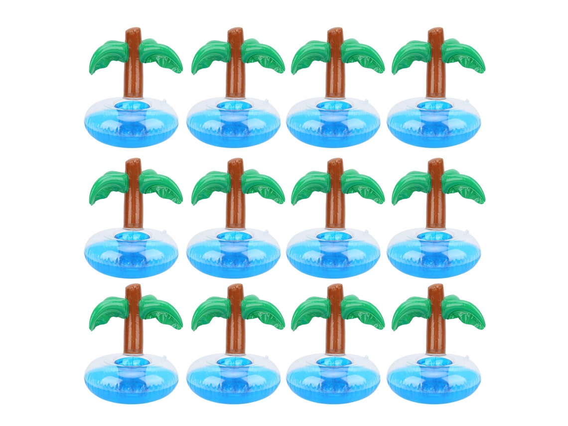 NEVEANCE Portavasos hinchable de palmeras de coco, 12 uds., para piscina, playa y fiesta