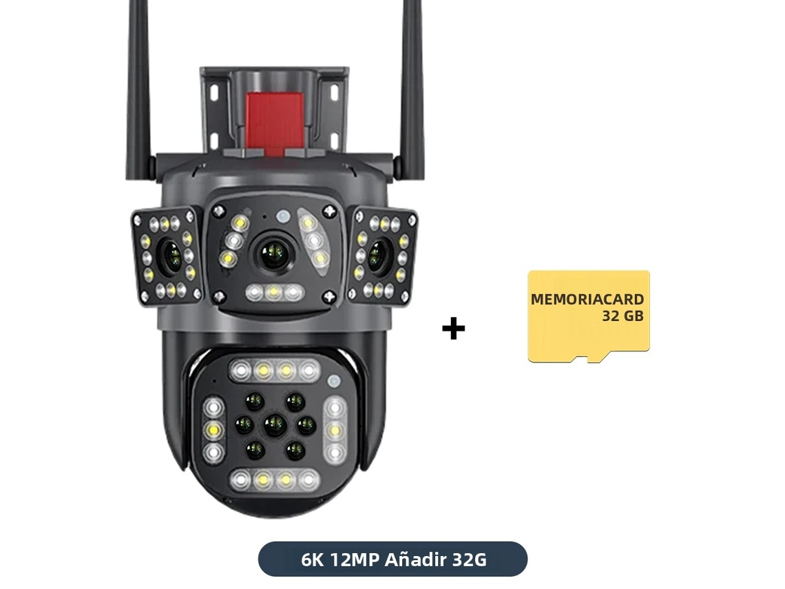 Cámara de vigilancia IP Mdug 6k, 12 MP, 32 GB de memoria, Wi-Fi, seguimiento de movimiento de 360°, zoom y perspectiva