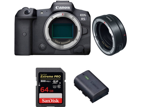 Kit Cámara Mirrorless, Adaptador y Accesorios CANON EOS R5 (45 MP - Sensor: Full Frame - ISO: 100 a 51200)