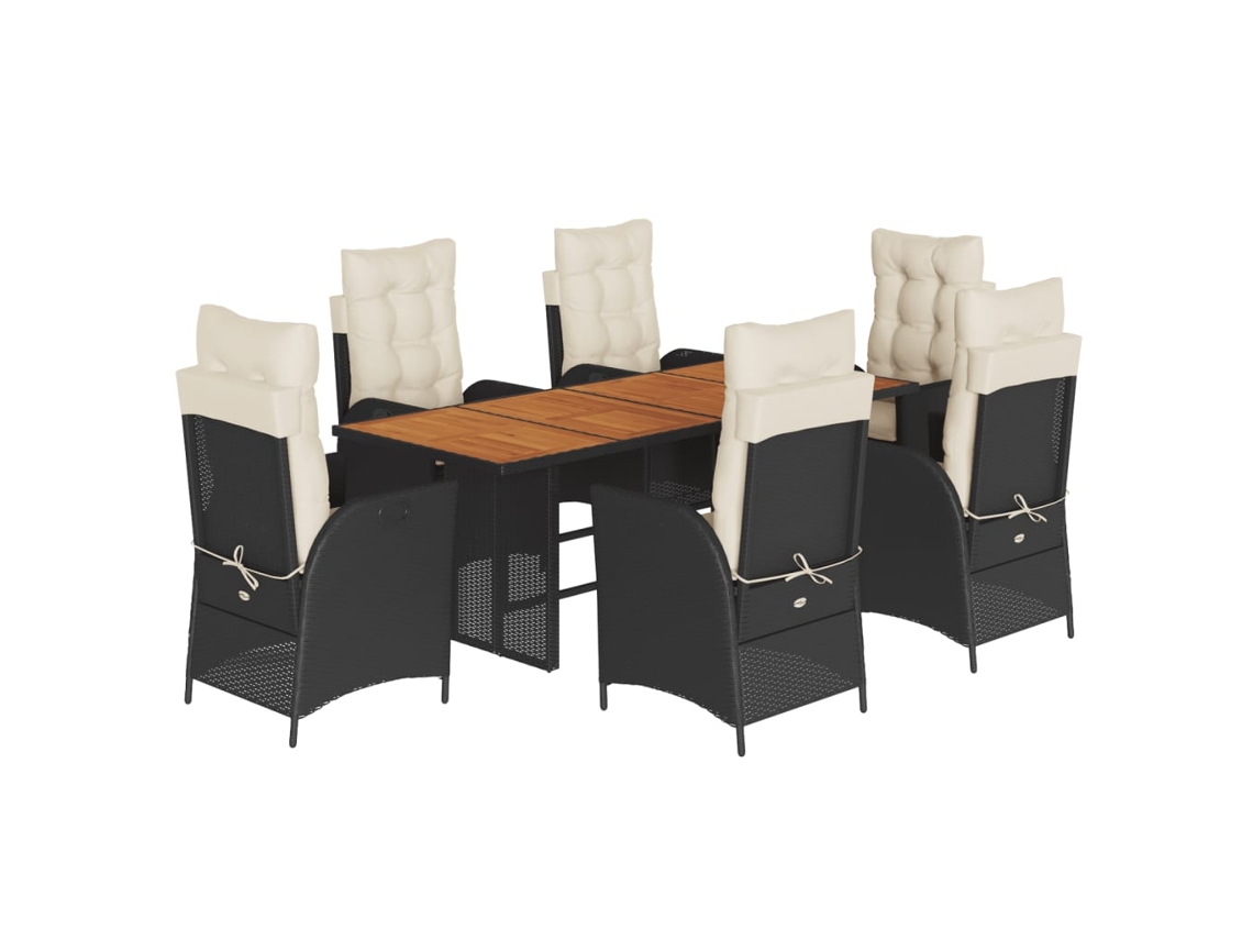 Maison Exclusive - Set De Comedor De Jardín 7 Pzas Y Cojines Ratán Sintético Negro