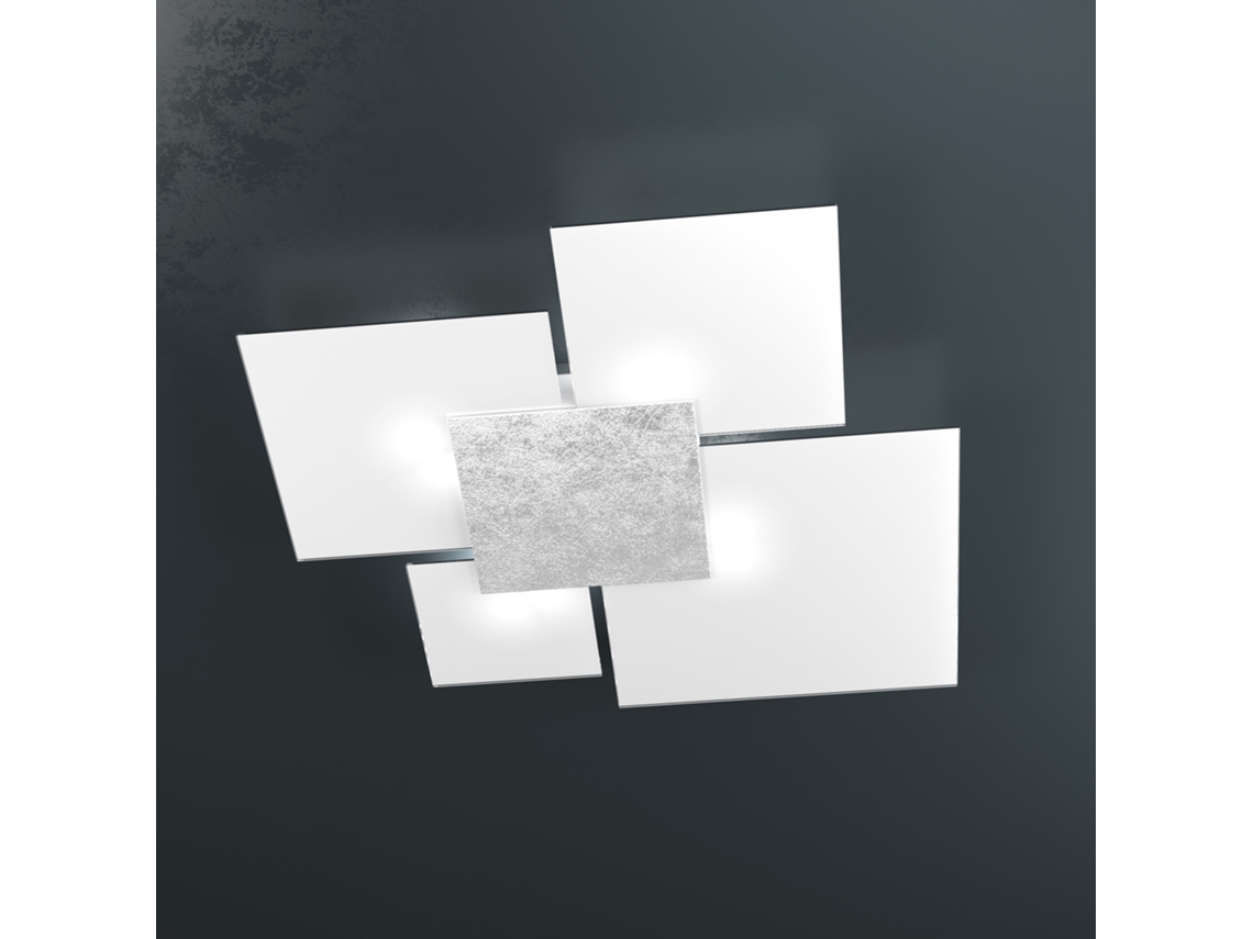 Lámpara de techo rectangular Toplight Upgrade de 4 luces con casquillo Gx53, estructura en color plata y blanco, diseño moderno, 91 x 86 x 15 cm.