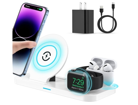 Cargador inalámbrico, estación de carga rápida con certificación Qi 3 en 1 compatible con Apple Watch y AirPods (blanco) CHRONUS
