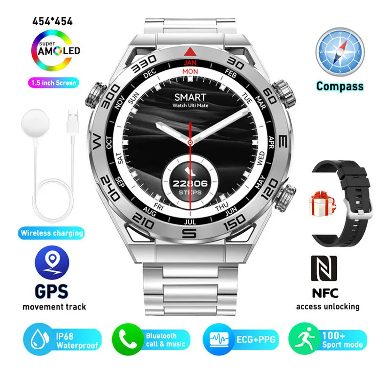 Reloj inteligente Bluetooth con brújula y GPS, cargador inalámbrico Vayotoy