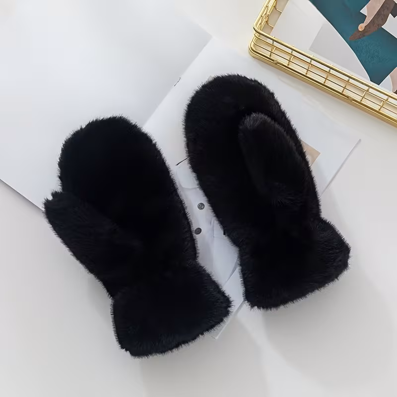 Guantes térmicos de invierno para mujer, bonitos guantes de ciclismo de color liso con forro grueso de visón sintético Stelasplen