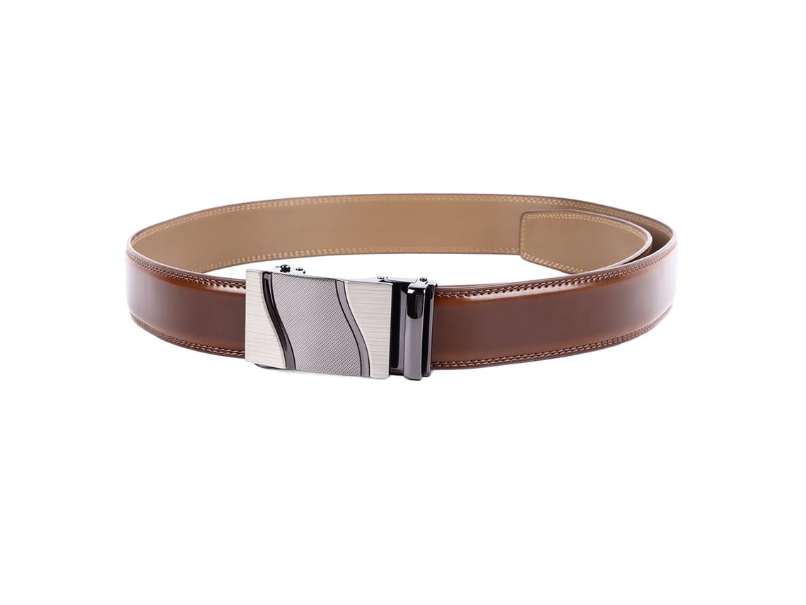 Cinturón De Cuero Ajustable Para Hombre Con Hebilla Automática, Estilo Casual, Color Marrón Claro.