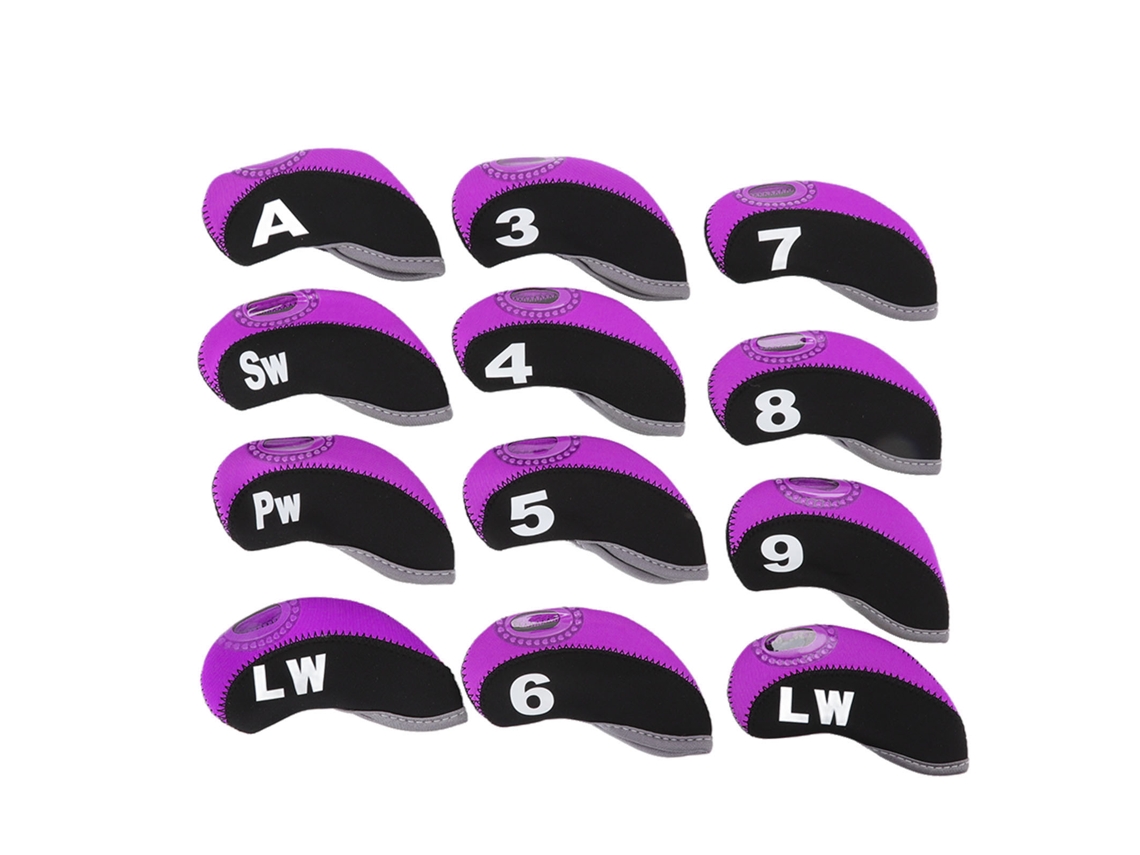 Vlrla-12pcs Fundas Para Cabezas De Palos De Golf Neopreno Anti-rayas Protectoras Exteriores Negro Y Morado