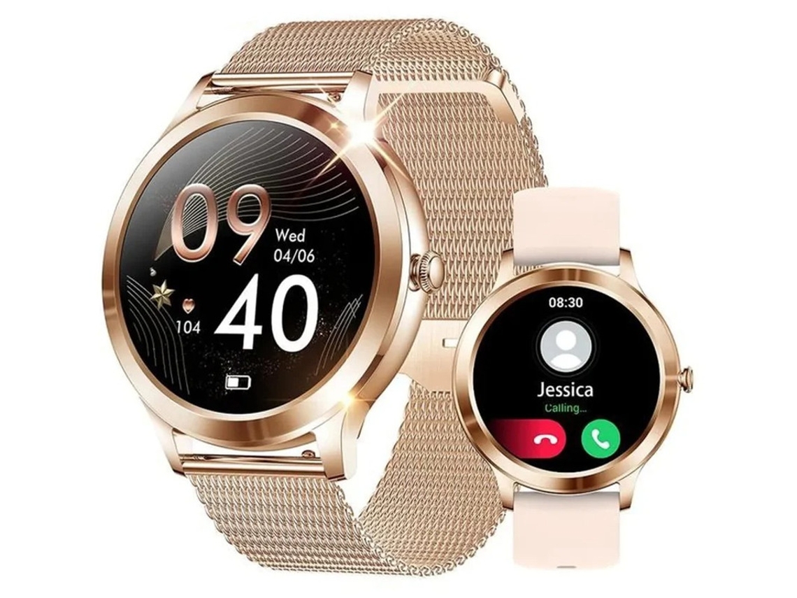 Reloj inteligente KW10 redondo IP68, resistente al agua, con monitor de actividad física, podómetro, pulsera para dormir, compatible con iOS y Android, dorado, Bestvite