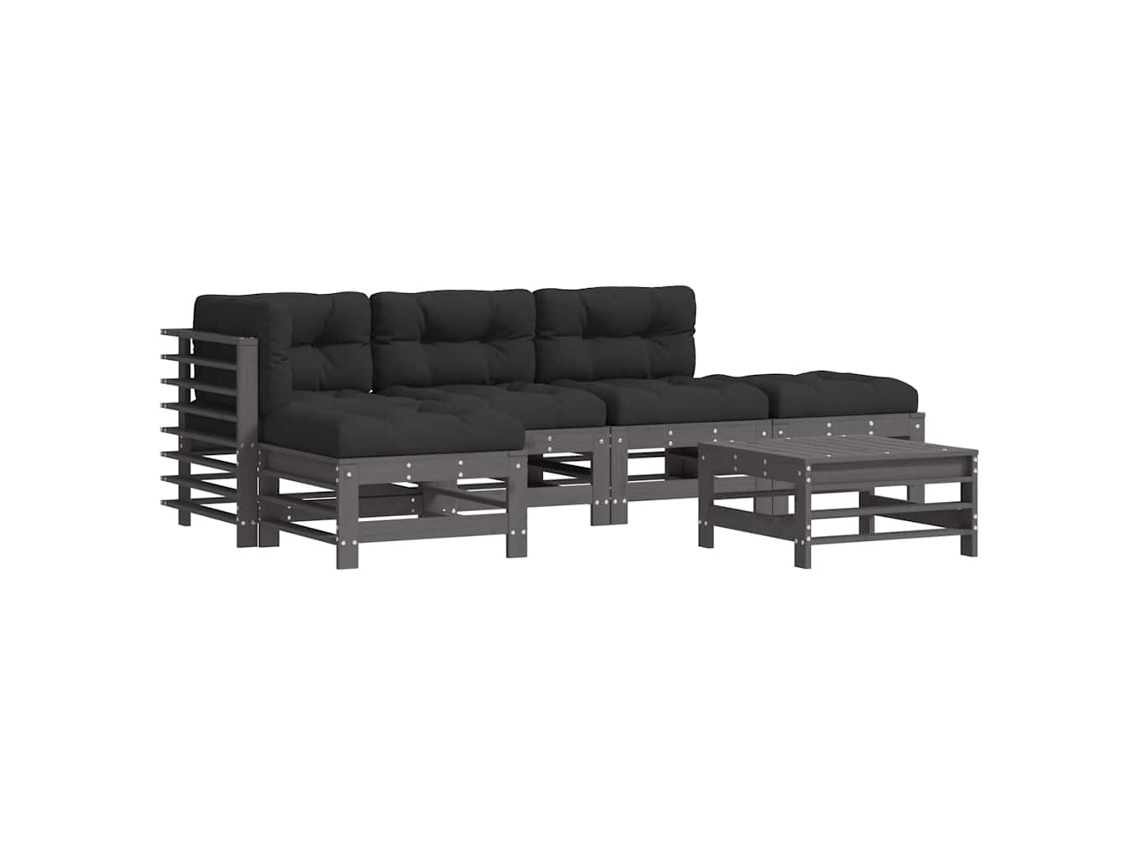 Juego de 6 sillones de jardín con cojines, madera maciza, gris, MAISON EXCLUSIVE (6 piezas)