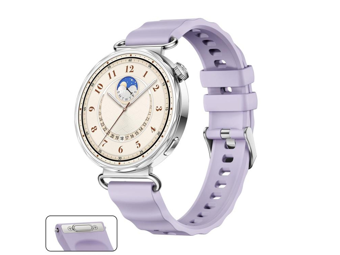 Bracelete Para Huawei Watch Gt 6 (41mm) - Silicone Cor Sólida - Botão De Pressão E Liberação Rápida - Fivela Prateada Roxo Claro