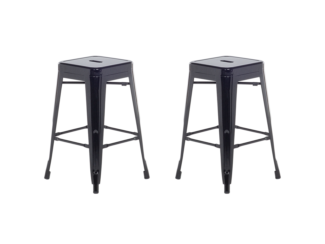 Conjunto de 2 bancos de bar BELIANI Cabrillo de Aço Preto 42x42x60