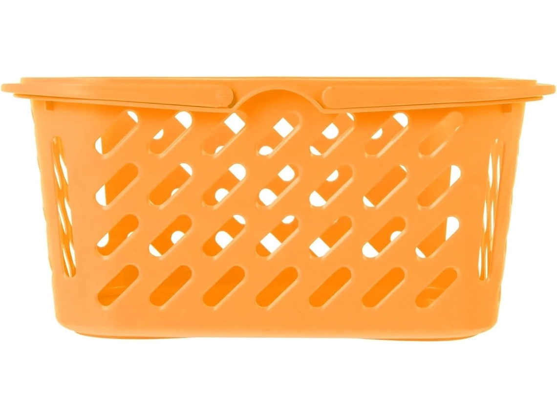 Cesta de almacenamiento de plástico sin marca, con asas, para usar en supermercados o en el baño.