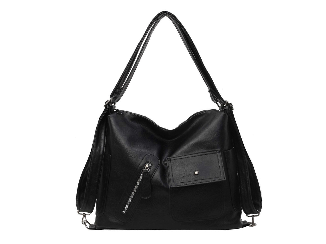 Bolso bandolera informal para mujer, mochila para libros de estudiante, bolso mensajero de gran capacidad, mochila moderna de piel sintética, color negro.