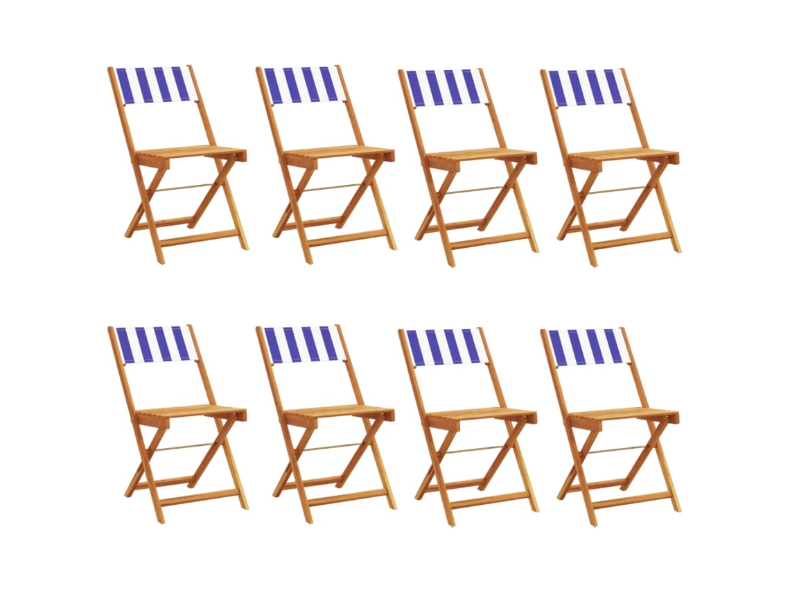 Maison Exclusive - Sillas Jardín Reclinables 8 Uds Madera Maciza Tela Azul Blanco