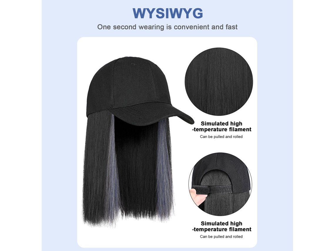Peruca Com Boné De Beisebol Para Mulher Cabelo Reto Curto Com Ajuste
