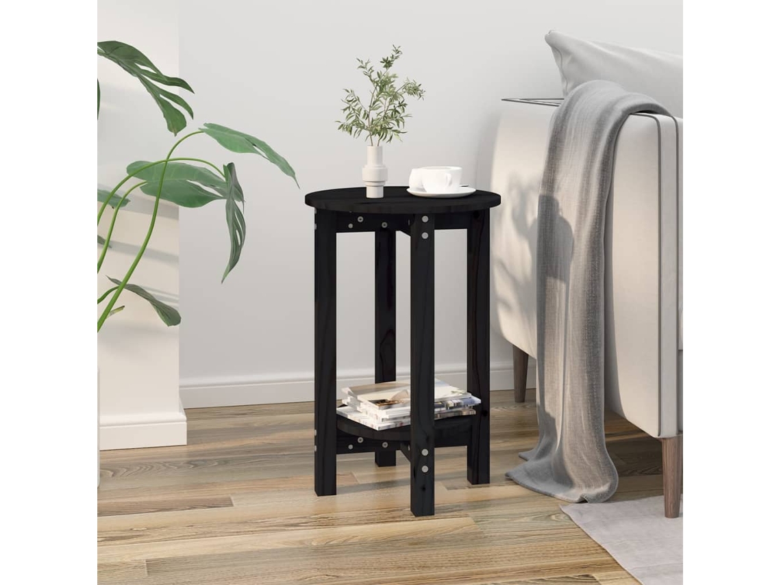 Mesa de Centro de Apoyo Ø 40X60 cm Madera de Pino Macizo Negro