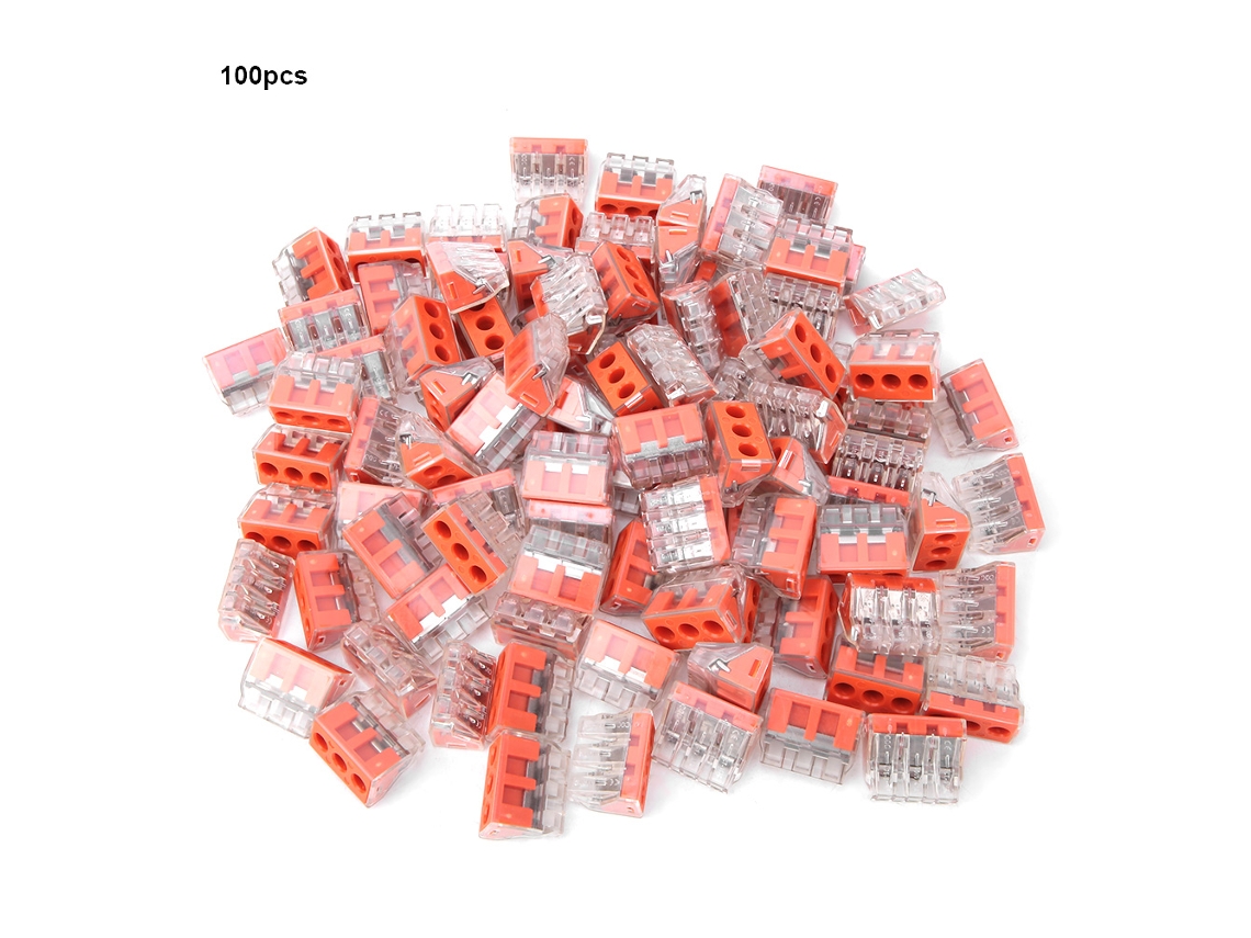 100 Piezas Conectores De Cable Eléctricos De Empuje 3 Vías Bloques De Terminales Pct-103d
