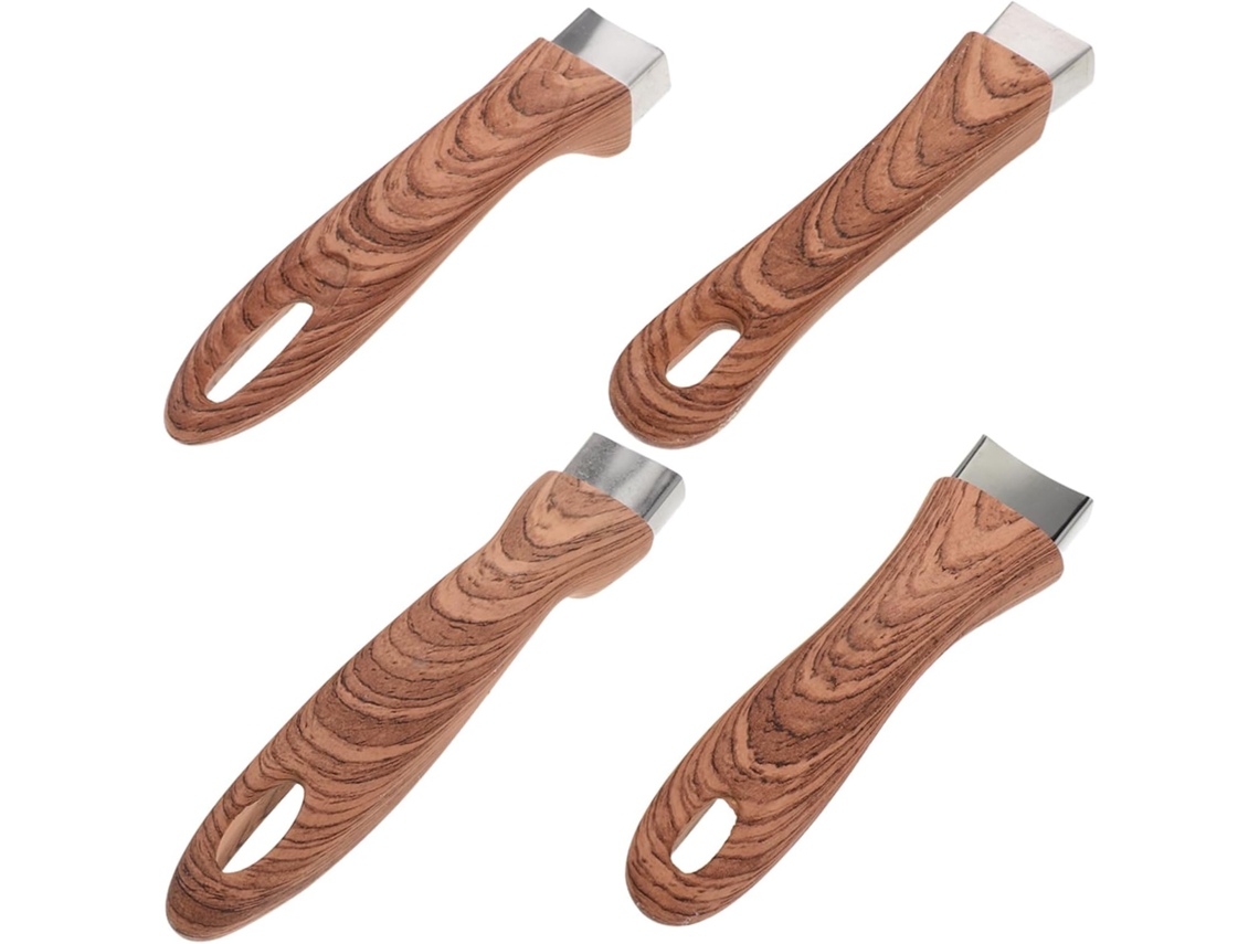 Juego de 4 asas de madera largas y extraíbles para ollas Gokoco con revestimiento antiadherente y antiescaldaduras.