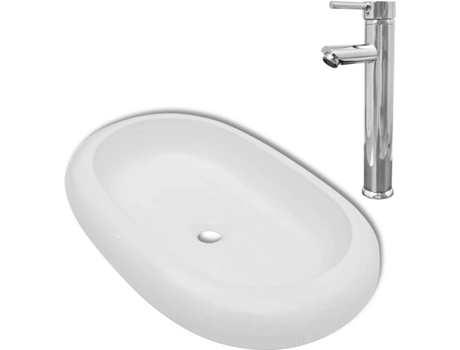 Lavabo VIDAxL de Baño Ovalado con Grifo Mezclador Cerámica Blanco