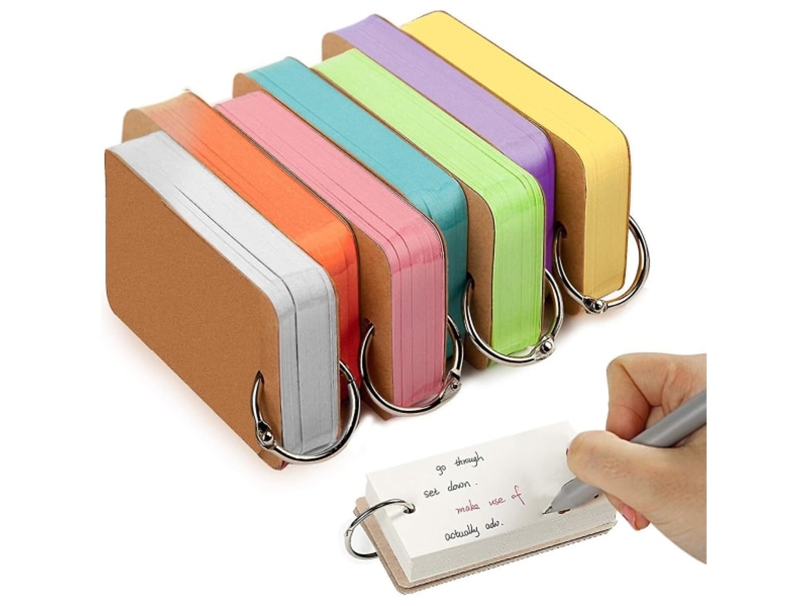 Paquete De 7 Tarjetas Didácticas Con Anillos, Tarjetas De Vocabulario, 350 Hojas De Papel, Un Porta Tarjetas Y Un Pequeño Cuaderno.