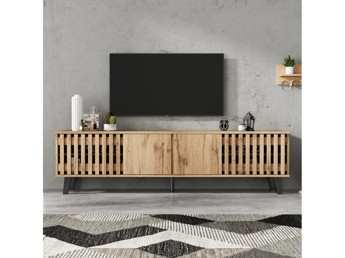 Mueble TV 180x40x55 cm con 4 Puertas Estilo Escandinavo Mobrio Natural