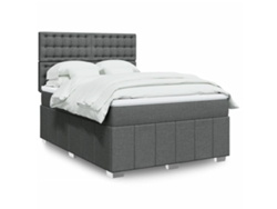 Cama Box Spring Con Colchón Tela Gris Oscuro 140x200 Cm
