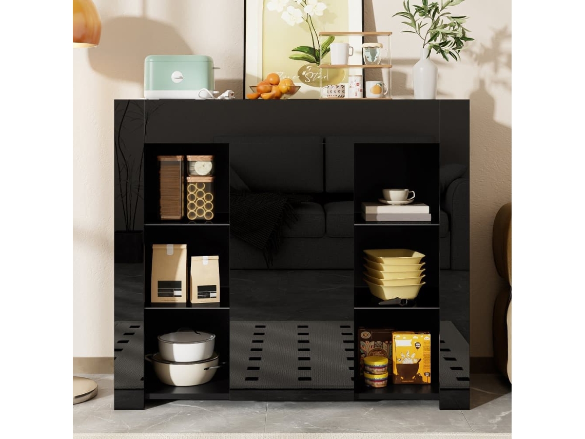 Aparador Moderno 95x35x83 Cm - Estilo Compacto Con Estantes De Vidrio Y Puerta - Negro