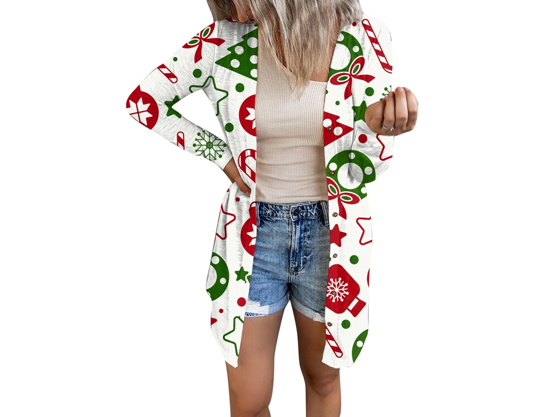 2026altiro-abrir Frente Camisa Abrigo Manga Larga Impresión Navideña Halloween Casual Blusa Mujer Tipo 3 3xl