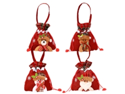 Paquete de 4 bolsas de Navidad, regalo de Navidad, bolsa con cordón para dulces, bolsas de manzana, Papá Noel, muñeco de nieve, alce, oso, decoración de Navidad