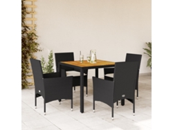 Juego de comedor de jardín de 5 piezas con cojines de mimbre de acacia negra de DKD Home Decor