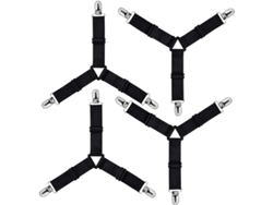 Tensores triangulares ajustables para sábanas, fundas, fundas de tabla de planchar y sofás (negro, paquete de 4)