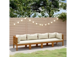 Banco de Jardin 4 Lugares C/ Almofadões Cor Creme Acácia Macíça Dkd Home Decor