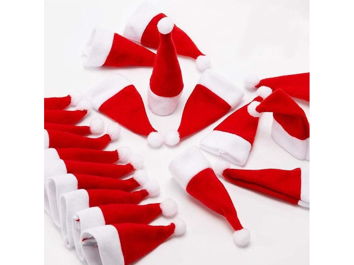 Fasst 20 Mini Chapéus de Papai Noel de Feltro para Decorar Talheres de Natal e Garrafas de Vinho
