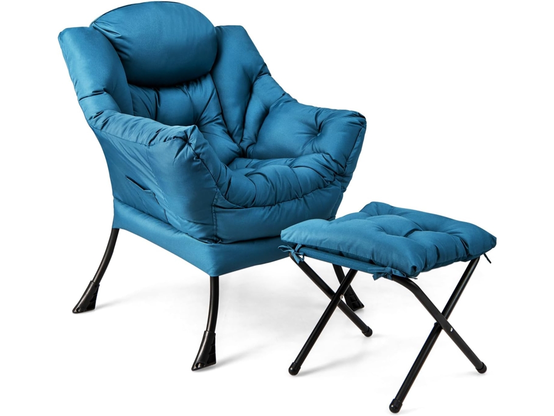 Sillones para el Salón con Reposapiés, Butaca Dormitorio con Almohada, Reposabrazos, Bolsillo Lateral, Sillón de Relax Sala Dormitorio Oficina COSTWAY
