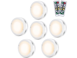 6 luces LED inalámbricas con mando a distancia para armarios, vestidores, escaleras y escaparates (blancas)