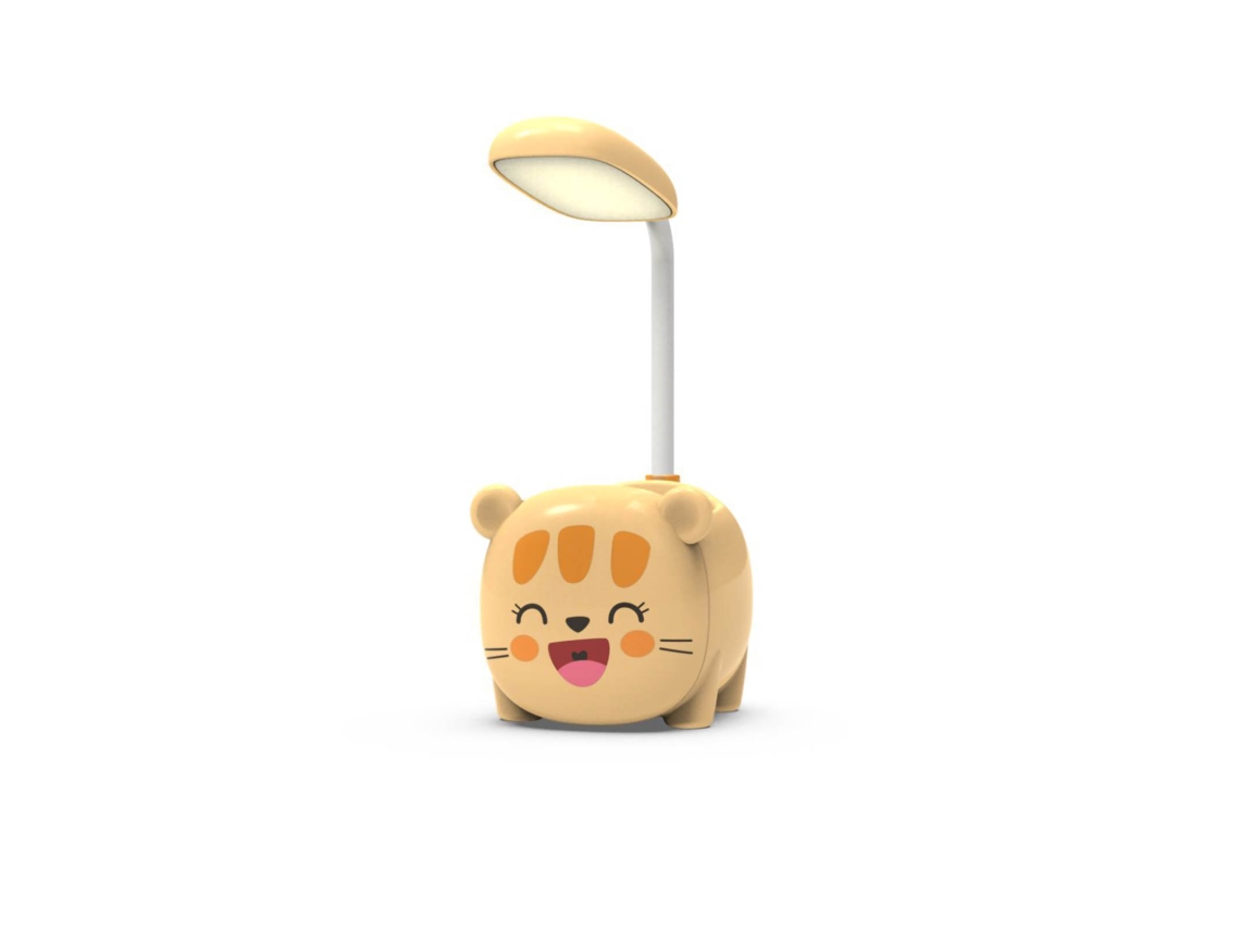 Lámpara de escritorio para estudiantes con portalápices, diseño de gato amarillo, enchufe USB.