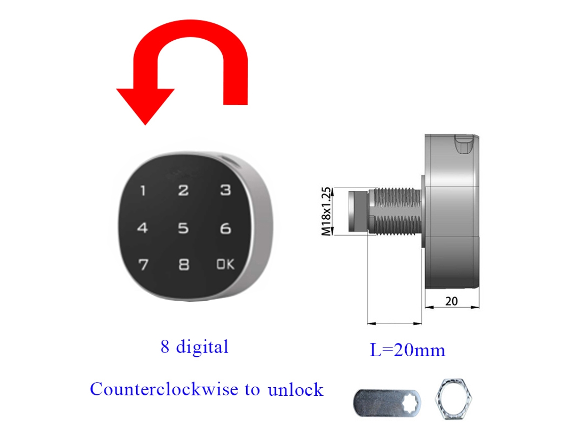 (en Sentido Antihorario) Cerradura De Combinación Digital Con Teclado Táctil Inteligente De Aleación De Zinc Para Puerta De Gabinete Y Cajón