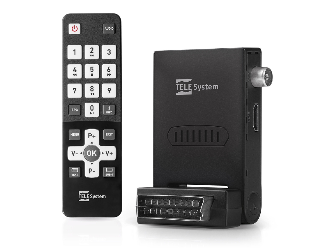 Decodificador Digital Terrestre SCART, HDMI, con mando a distancia EASY botones grandes TELE SYSTEM FACILE STEALTH/02 mini DVB-T2 HEVC