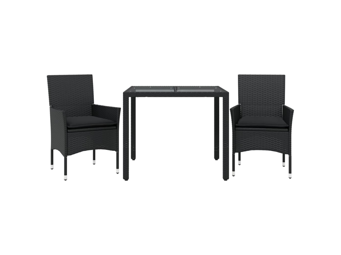 Maison Exclusive - Set Comedor Jardín 3 Pzas Cojines Ratán Sintético Vidrio Negro