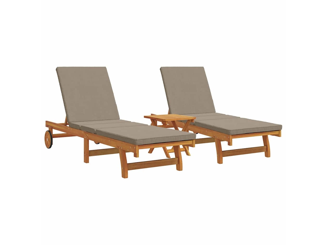 Maison Exclusive - Juego de tumbonas de 3 piezas, madera maciza de acacia marrón