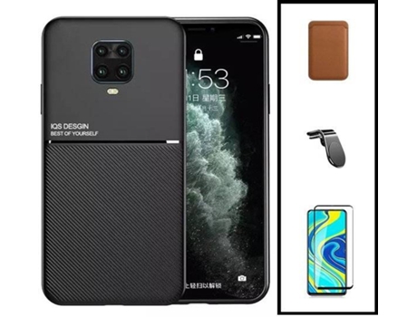 Kit Funda Magnetic Lux, Magnetic Wallet Márron, 5D Full Cover y Soporte Magnético L Safe Driving Xiaomi Redmi Note 10 Lite PHONECARE Negro