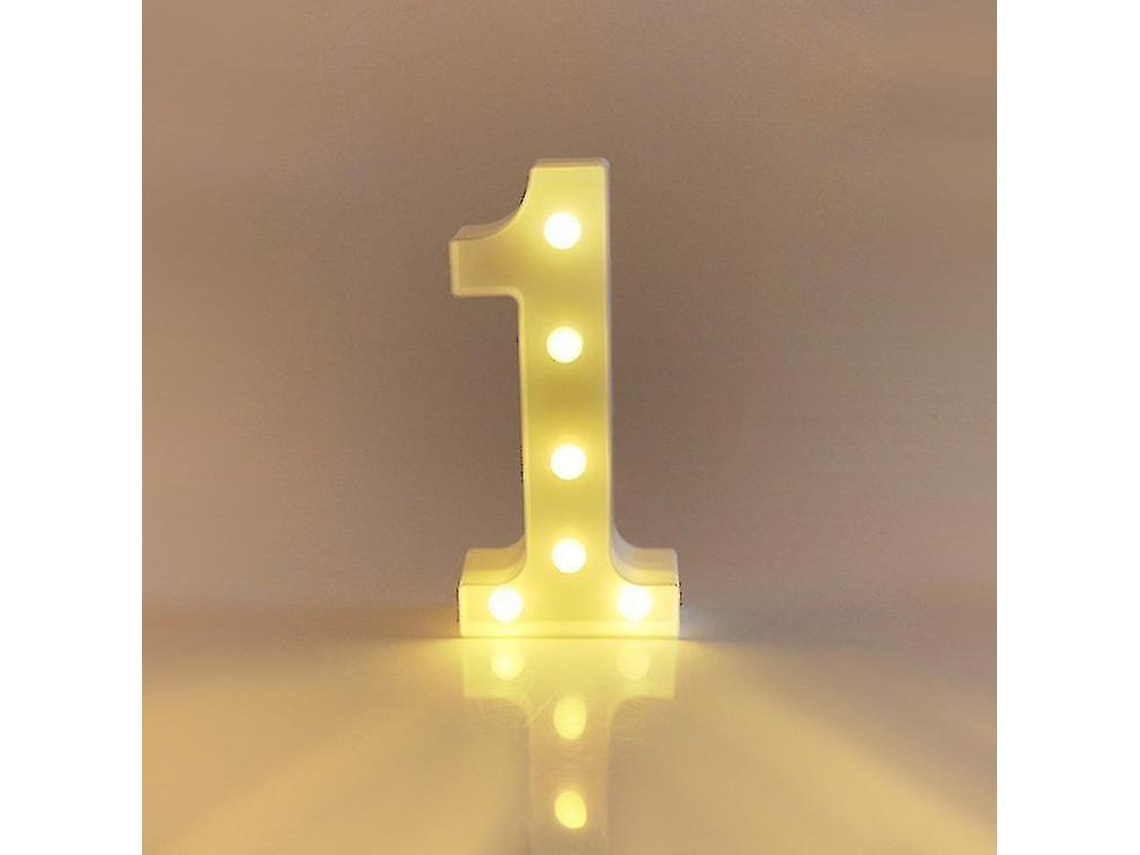 Rebe-números Led Iluminados 22cm Blancos 0-9 Para Bodas Cumpleaños Fiesta Con Baterías Número 1
