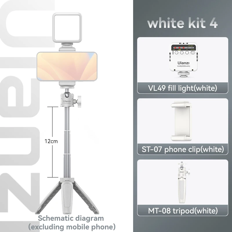 Kit de 2 mini trípodes blancos, plegables, interfaz de 1/4 de pulgada, compatibles con DSLR, Android y iPhone