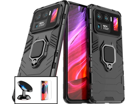Kit Carcasa, Protector y Soporte Magnético Auto Xiaomi Mi 11 Ultra PHONECARE Military Defender Negro